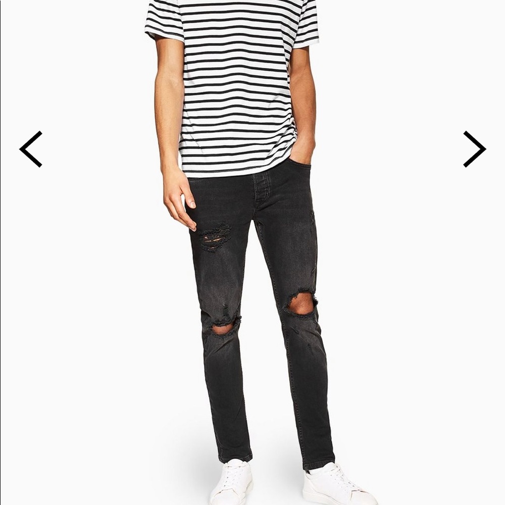 Topman Stretch Skinny Black Open Ripped Jeans, 30